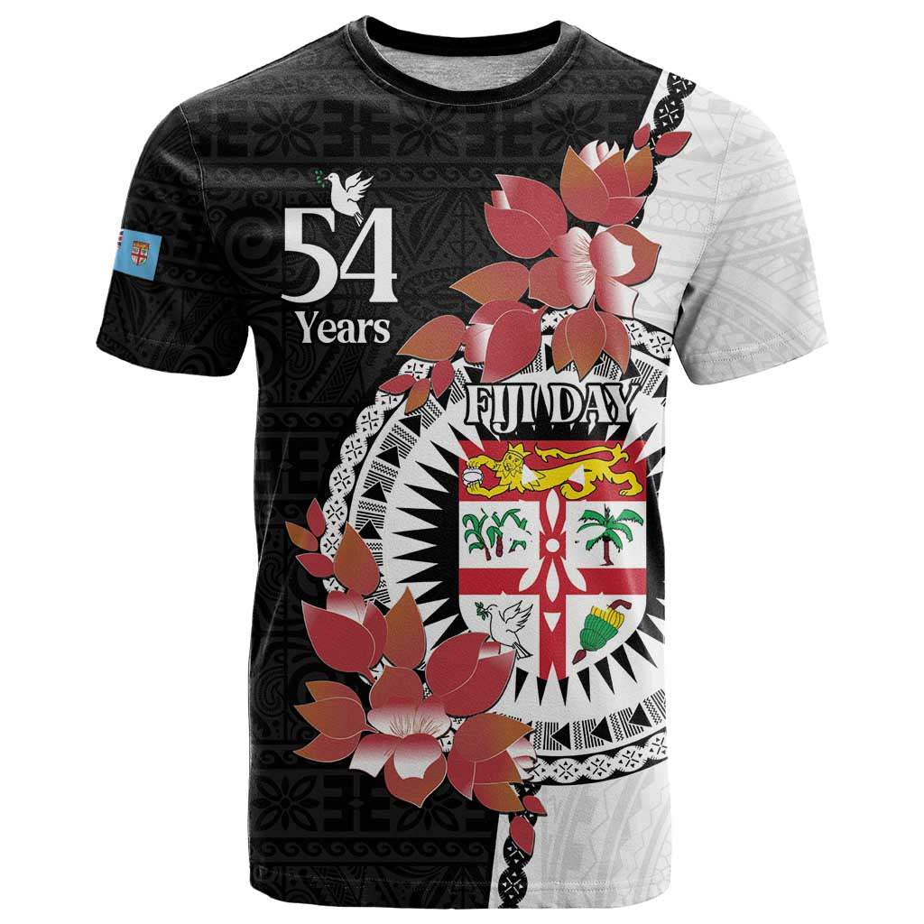 Personalised Fiji Day T Shirt Fijian Tapa Pattern Mix Tagimoucia - Black Version LT14 Black - Polynesian Pride