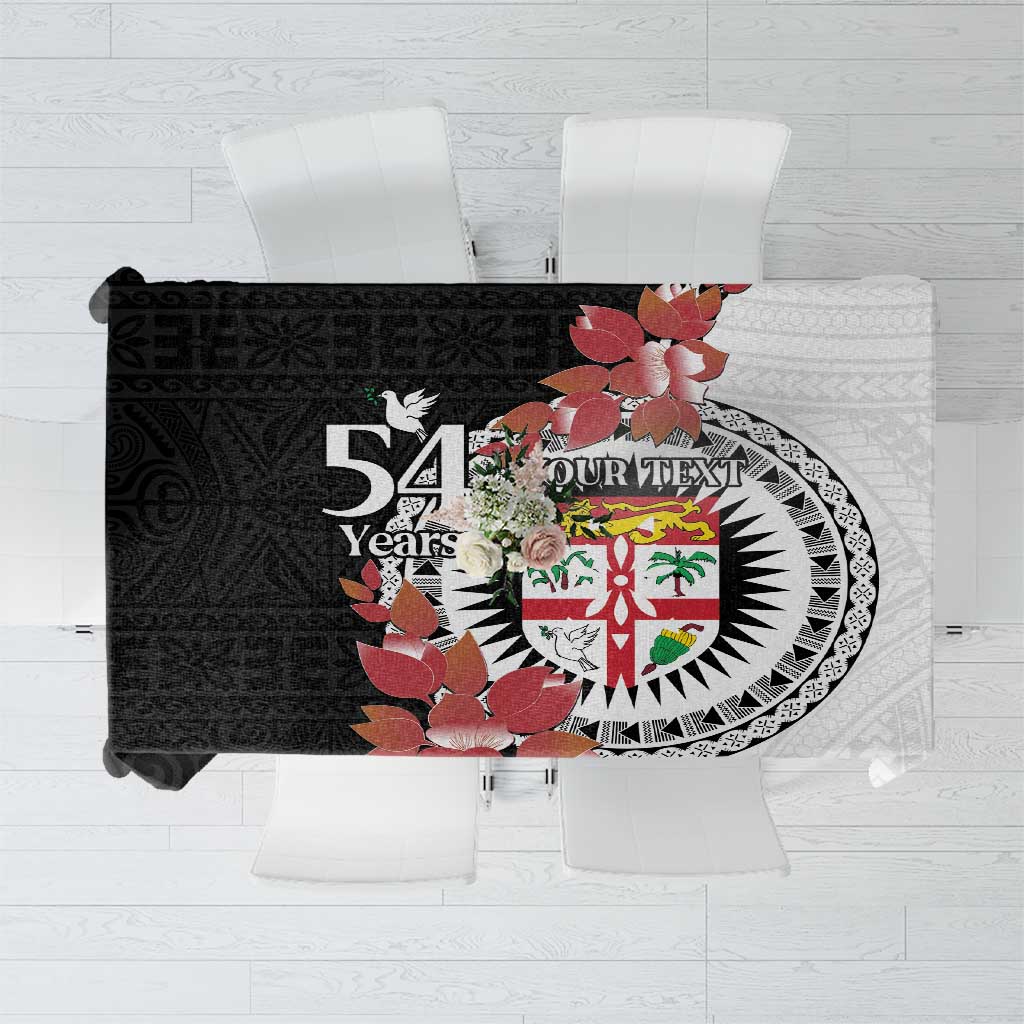 Personalised Fiji Day Tablecloth Fijian Tapa Pattern Mix Tagimoucia - Black Version LT14 Black - Polynesian Pride