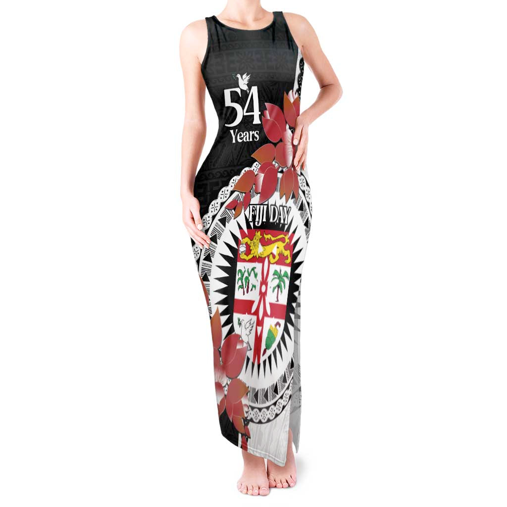Personalised Fiji Day Tank Maxi Dress Fijian Tapa Pattern Mix Tagimoucia - Black Version LT14 Women Black - Polynesian Pride