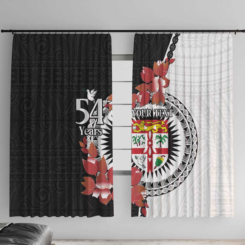 Personalised Fiji Day Window Curtain Fijian Tapa Pattern Mix Tagimoucia - Black Version LT14 With Hooks Black - Polynesian Pride