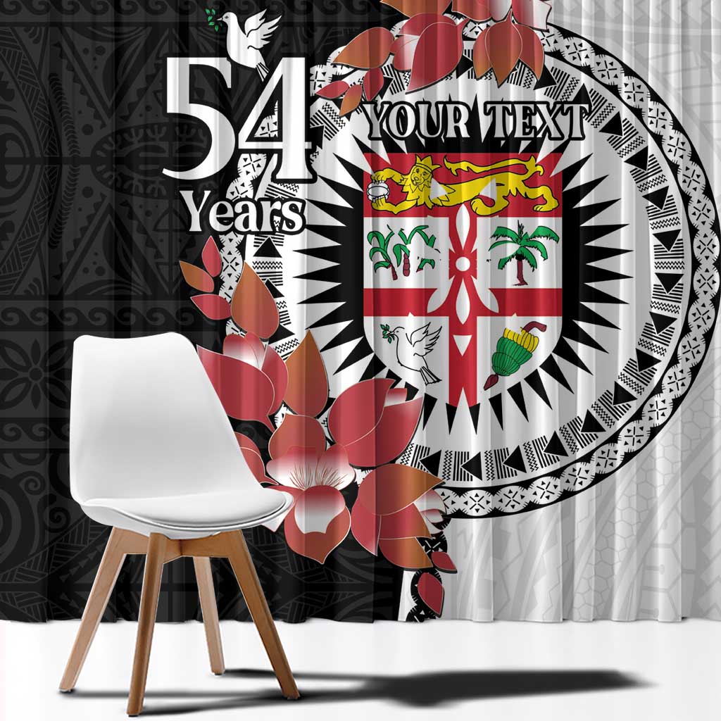 Personalised Fiji Day Window Curtain Fijian Tapa Pattern Mix Tagimoucia - Black Version LT14 - Polynesian Pride