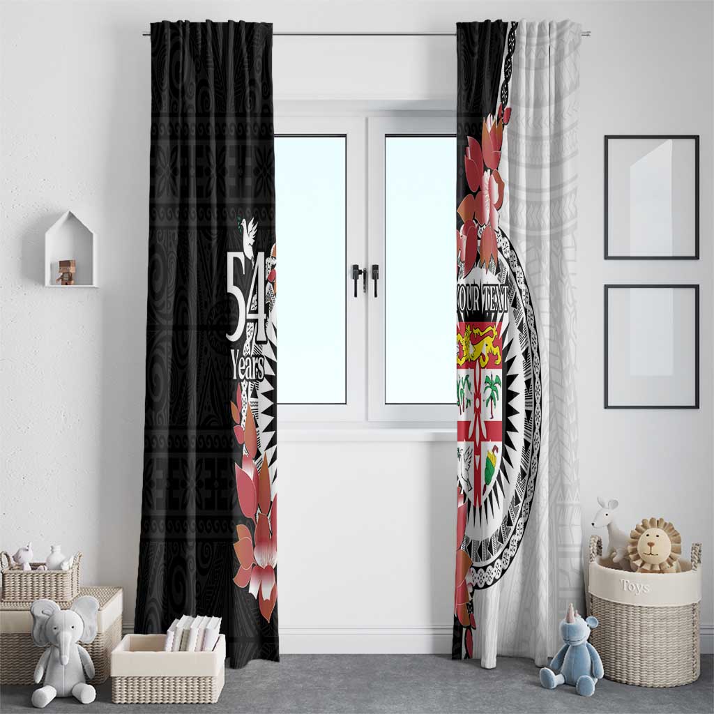 Personalised Fiji Day Window Curtain Fijian Tapa Pattern Mix Tagimoucia - Black Version LT14 - Polynesian Pride
