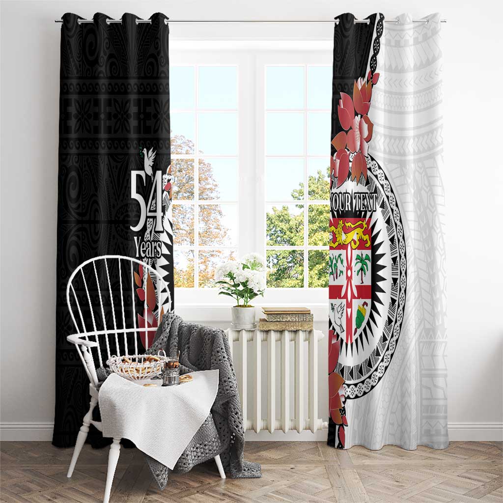 Personalised Fiji Day Window Curtain Fijian Tapa Pattern Mix Tagimoucia - Black Version LT14 - Polynesian Pride