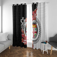 Personalised Fiji Day Window Curtain Fijian Tapa Pattern Mix Tagimoucia - Black Version LT14 With Grommets Black - Polynesian Pride