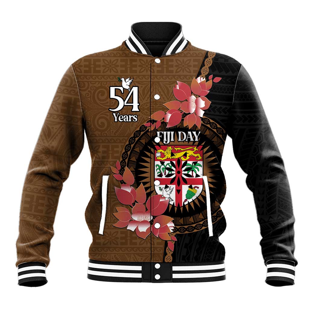 Personalised Fiji Day Baseball Jacket Fijian Tapa Pattern Mix Tagimoucia - Brown Version LT14 Unisex Brown - Polynesian Pride
