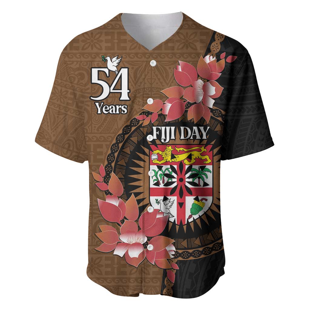 Personalised Fiji Day Baseball Jersey Fijian Tapa Pattern Mix Tagimoucia - Brown Version LT14 Brown - Polynesian Pride