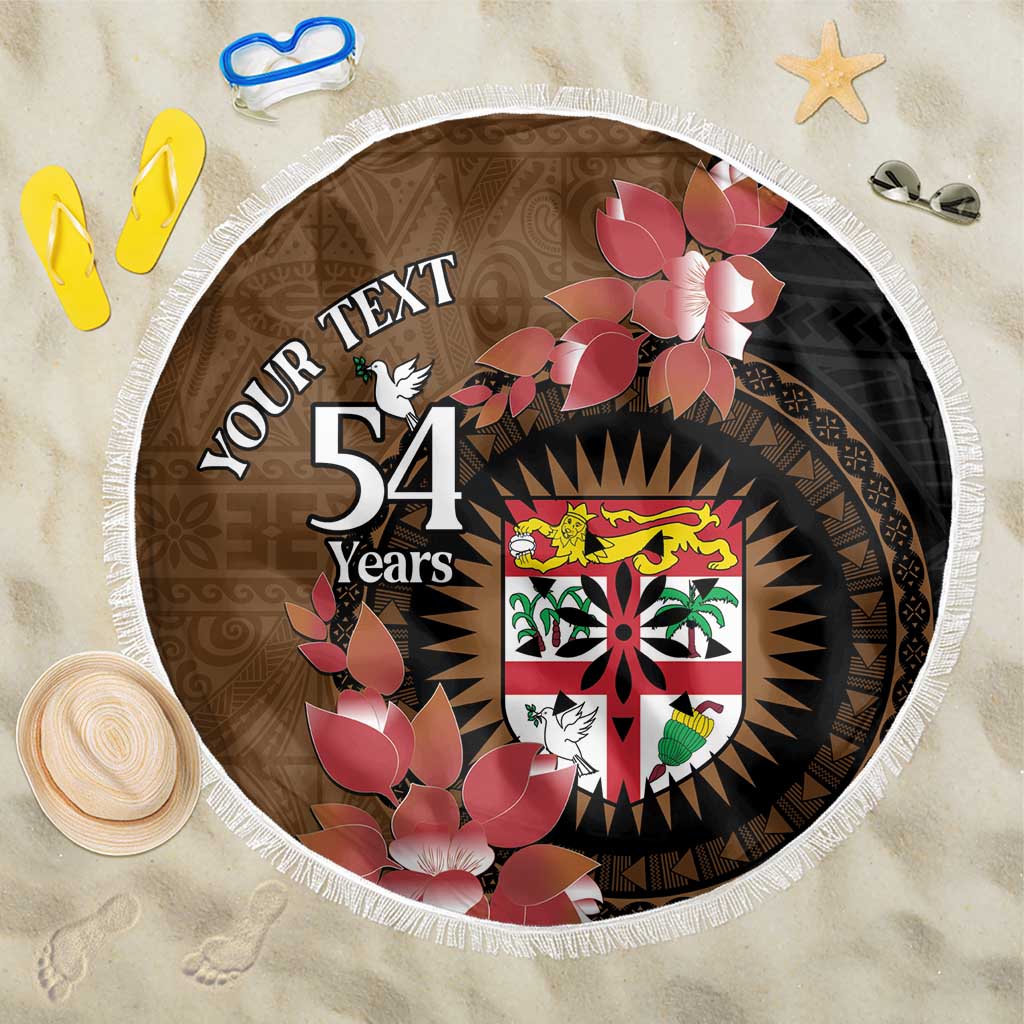Personalised Fiji Day Beach Blanket Fijian Tapa Pattern Mix Tagimoucia - Brown Version LT14 One Size 150cm Brown - Polynesian Pride