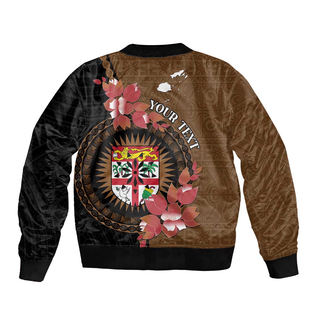 Personalised Fiji Day Bomber Jacket Fijian Tapa Pattern Mix Tagimoucia - Brown Version LT14 - Polynesian Pride