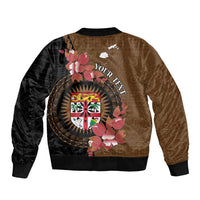 Personalised Fiji Day Bomber Jacket Fijian Tapa Pattern Mix Tagimoucia - Brown Version LT14 - Polynesian Pride