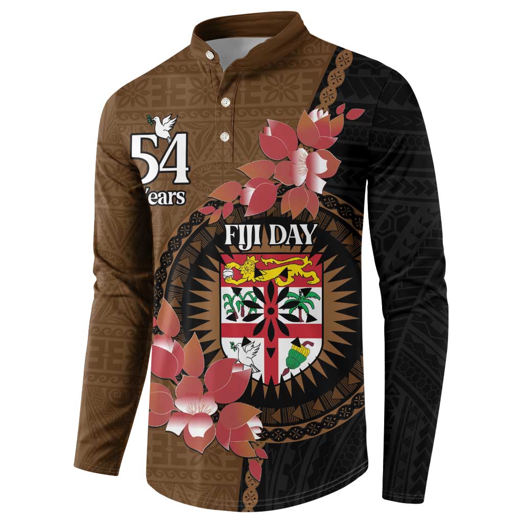 Personalised Fiji Day Button Sweatshirt Fijian Tapa Pattern Mix Tagimoucia - Brown Version LT14 - Polynesian Pride
