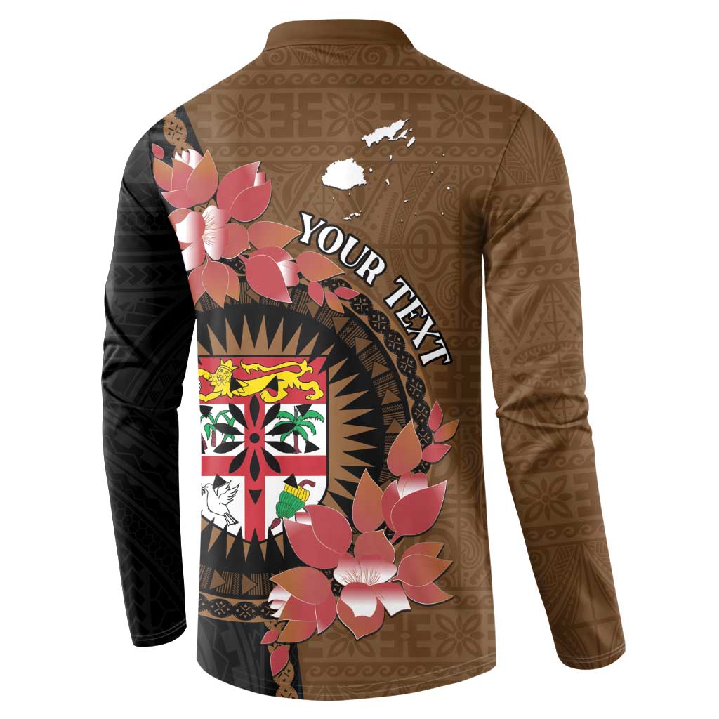 Personalised Fiji Day Button Sweatshirt Fijian Tapa Pattern Mix Tagimoucia - Brown Version LT14 - Polynesian Pride