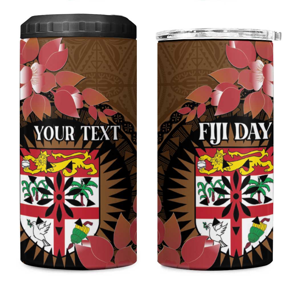 Personalised Fiji Day 4 in 1 Can Cooler Tumbler Fijian Tapa Pattern Mix Tagimoucia - Brown Version