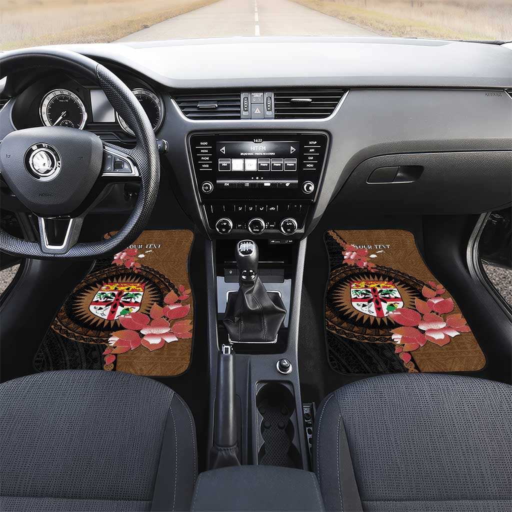 Personalised Fiji Day Car Mats Fijian Tapa Pattern Mix Tagimoucia - Brown Version LT14 Set 2pcs - Front Brown - Polynesian Pride