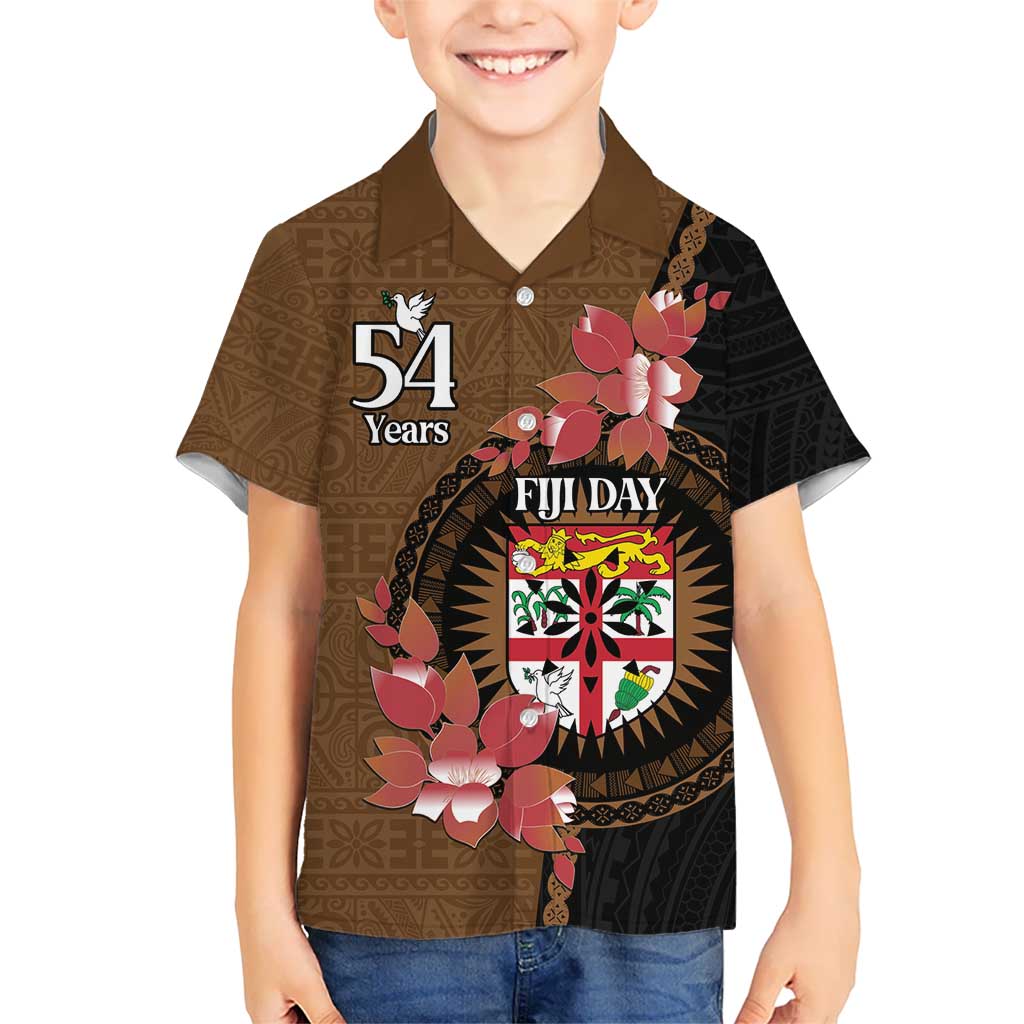 Personalised Fiji Day Kid Hawaiian Shirt Fijian Tapa Pattern Mix Tagimoucia - Brown Version LT14 Kid Brown - Polynesian Pride
