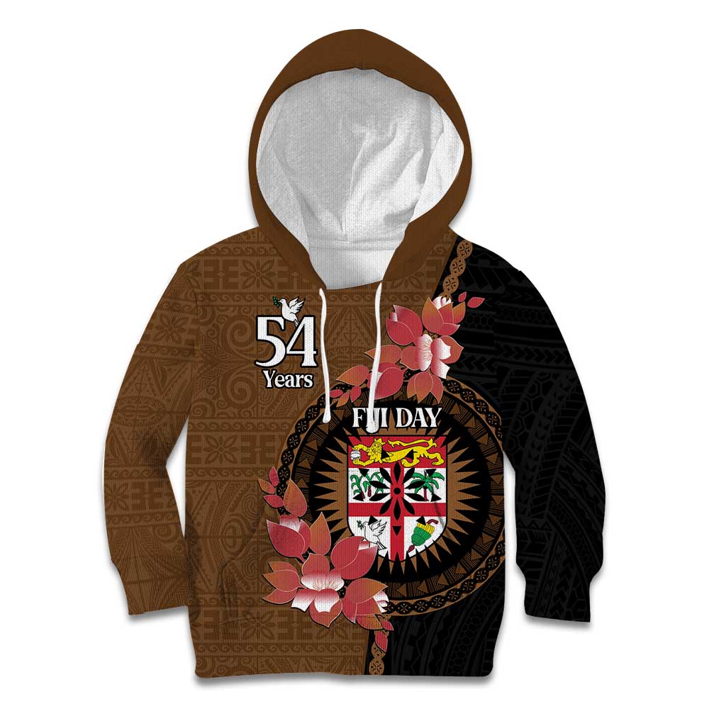 Personalised Fiji Day Kid Hoodie Fijian Tapa Pattern Mix Tagimoucia - Brown Version LT14 Hoodie Brown - Polynesian Pride