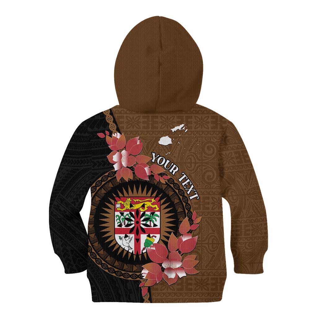 Personalised Fiji Day Kid Hoodie Fijian Tapa Pattern Mix Tagimoucia - Brown Version LT14 - Polynesian Pride