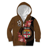 Personalised Fiji Day Kid Hoodie Fijian Tapa Pattern Mix Tagimoucia - Brown Version LT14 Zip Hoodie Brown - Polynesian Pride