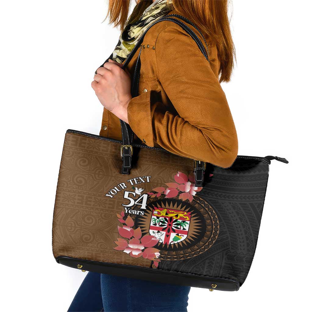 Personalised Fiji Day Leather Tote Bag Fijian Tapa Pattern Mix Tagimoucia - Brown Version LT14 Brown - Polynesian Pride