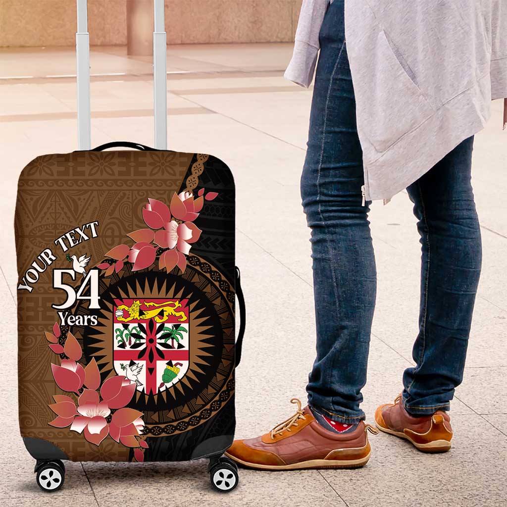 Personalised Fiji Day Luggage Cover Fijian Tapa Pattern Mix Tagimoucia - Brown Version LT14 Brown - Polynesian Pride