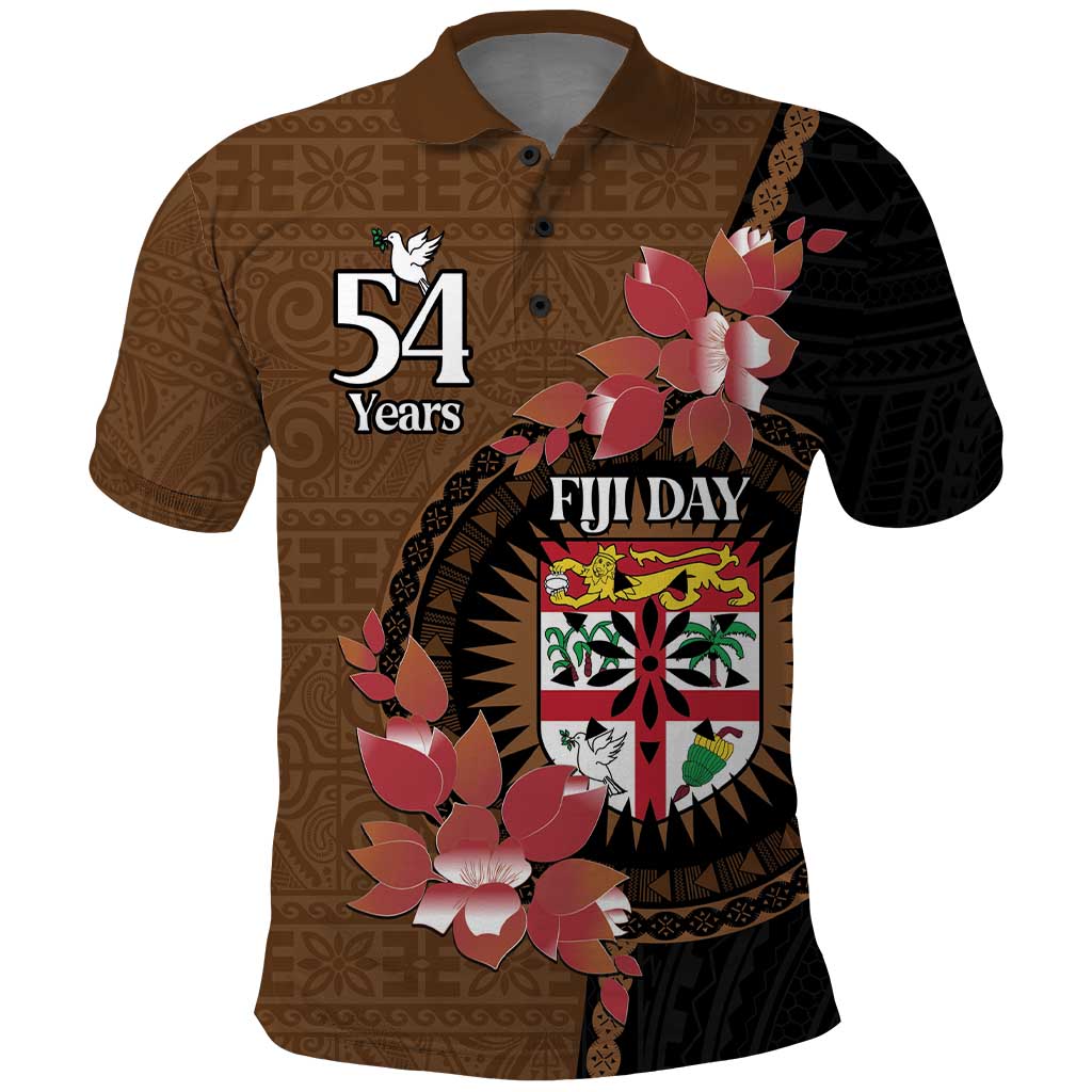 Personalised Fiji Day Polo Shirt Fijian Tapa Pattern Mix Tagimoucia - Brown Version LT14 Brown - Polynesian Pride