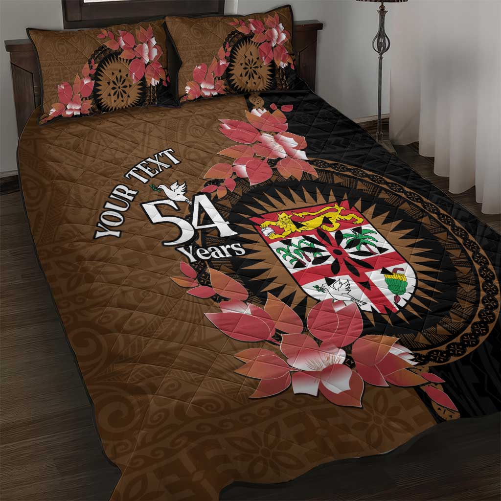Personalised Fiji Day Quilt Bed Set Fijian Tapa Pattern Mix Tagimoucia - Brown Version LT14 Brown - Polynesian Pride