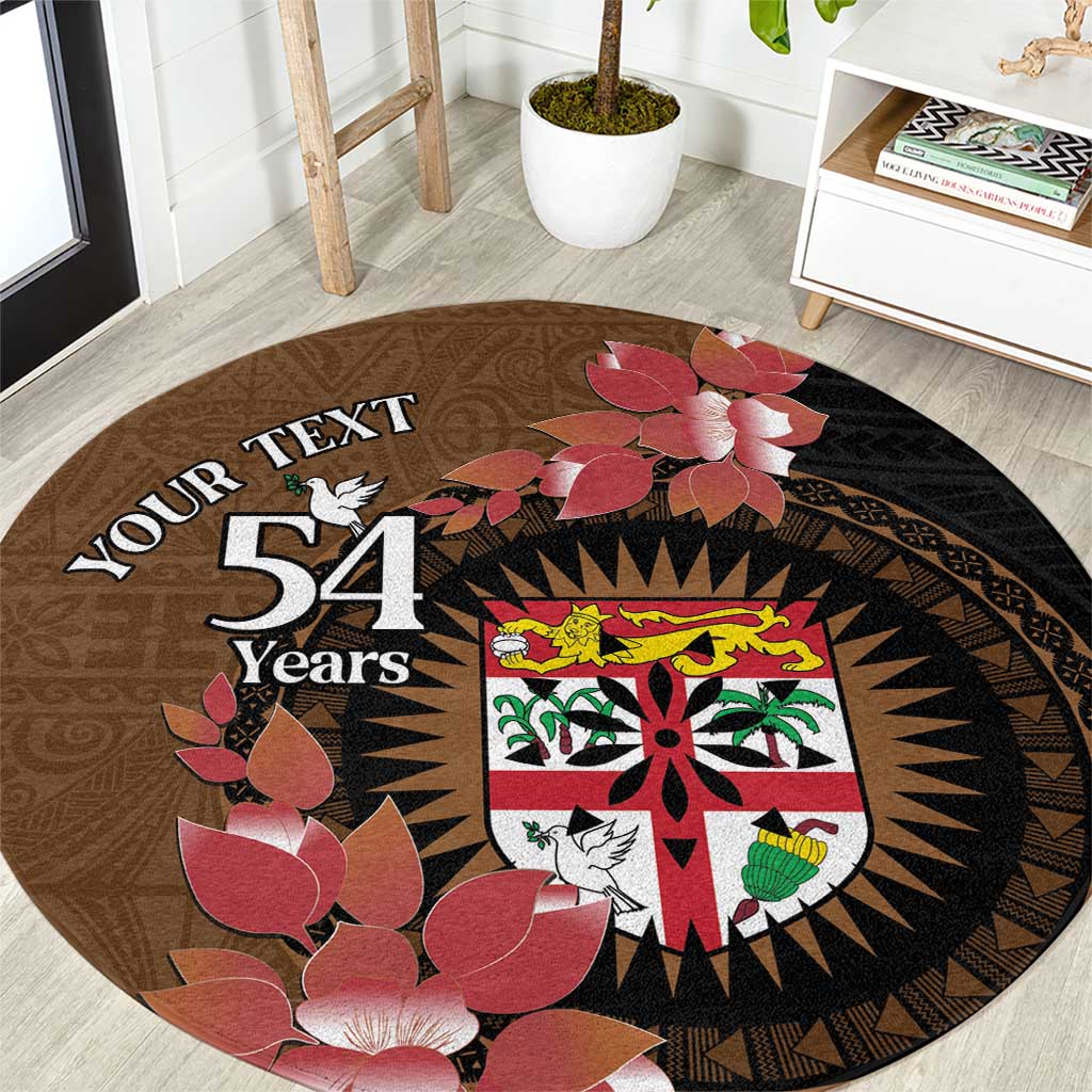 Personalised Fiji Day Round Carpet Fijian Tapa Pattern Mix Tagimoucia - Brown Version LT14 Brown - Polynesian Pride