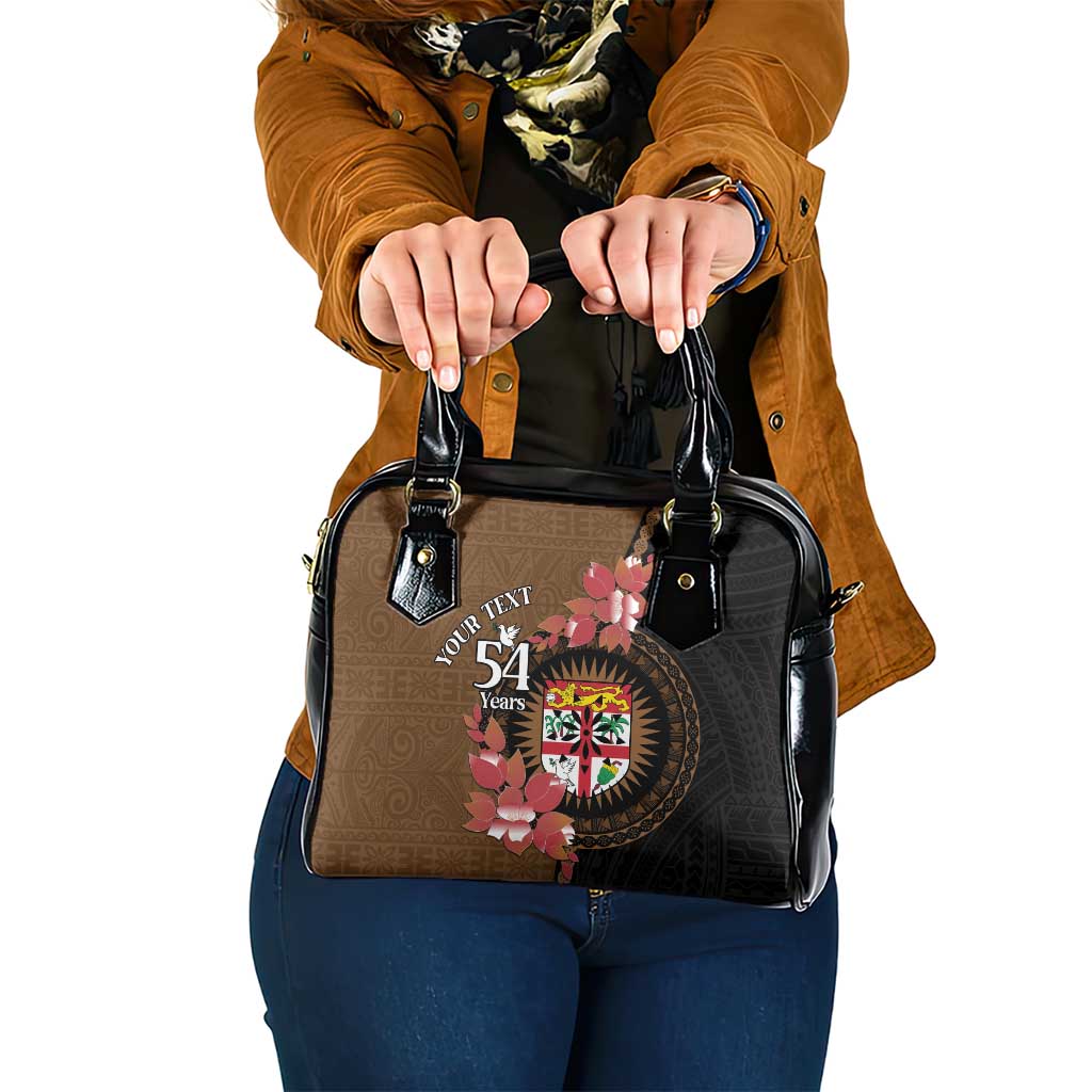 Personalised Fiji Day Shoulder Handbag Fijian Tapa Pattern Mix Tagimoucia - Brown Version LT14 One Size Brown - Polynesian Pride