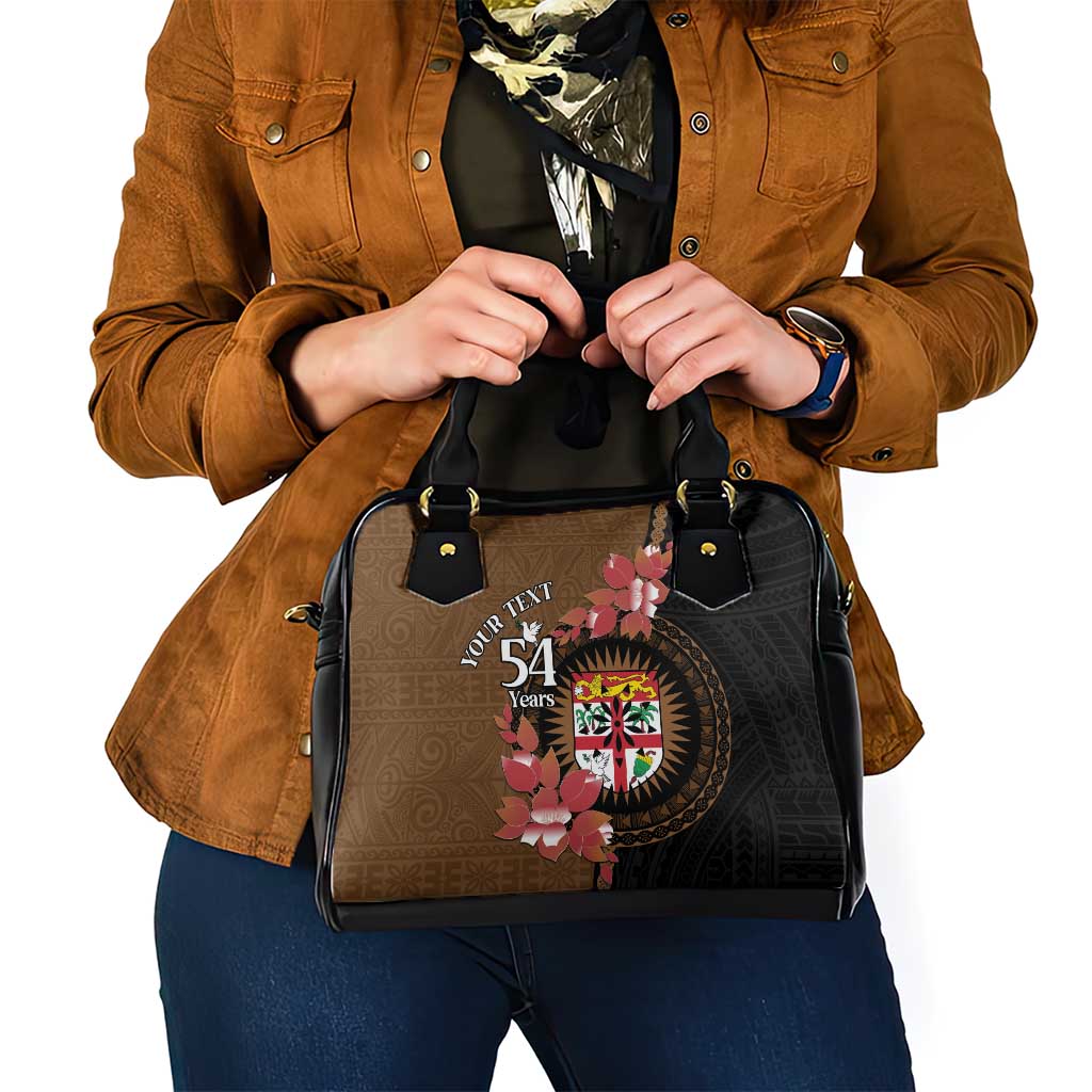 Personalised Fiji Day Shoulder Handbag Fijian Tapa Pattern Mix Tagimoucia - Brown Version LT14 - Polynesian Pride