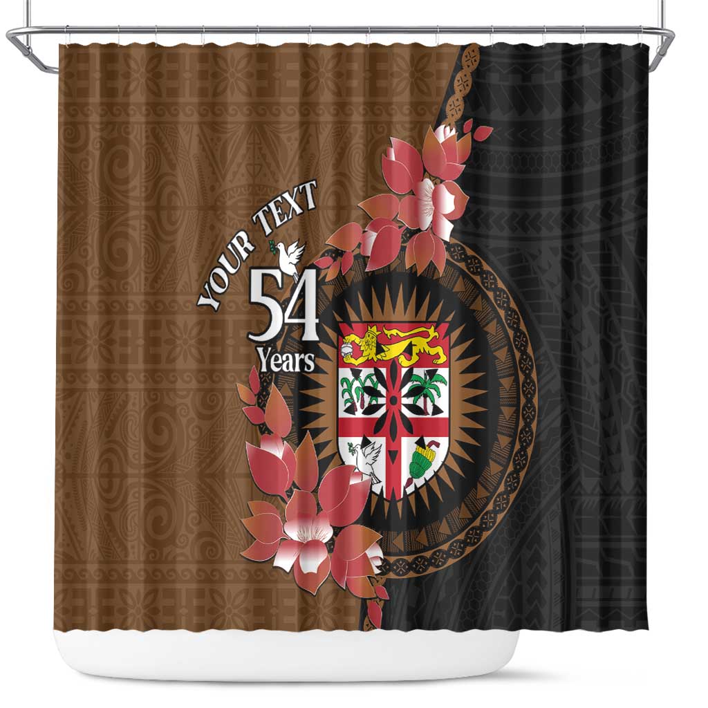 Personalised Fiji Day Shower Curtain Fijian Tapa Pattern Mix Tagimoucia - Brown Version LT14 Brown - Polynesian Pride