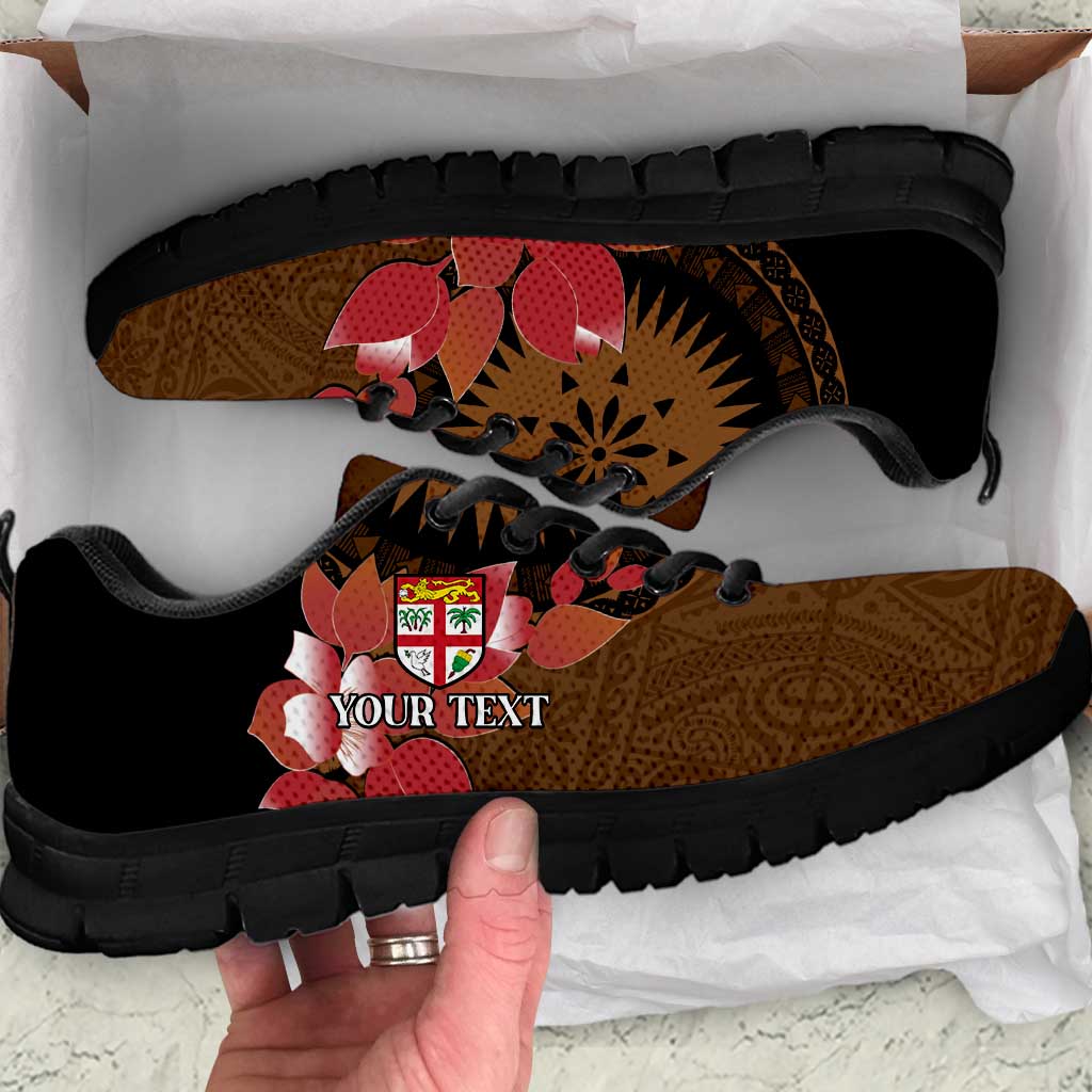 Personalised Fiji Day Sneakers Fijian Tapa Pattern Mix Tagimoucia - Brown Version LT14 Brown - Polynesian Pride