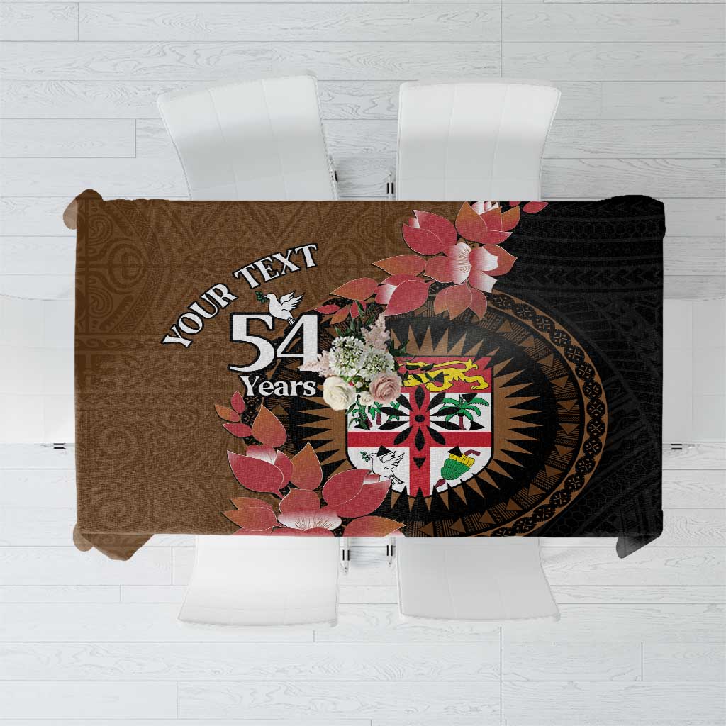 Personalised Fiji Day Tablecloth Fijian Tapa Pattern Mix Tagimoucia - Brown Version LT14 Brown - Polynesian Pride