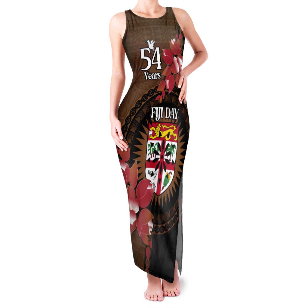 Personalised Fiji Day Tank Maxi Dress Fijian Tapa Pattern Mix Tagimoucia - Brown Version LT14 Women Brown - Polynesian Pride
