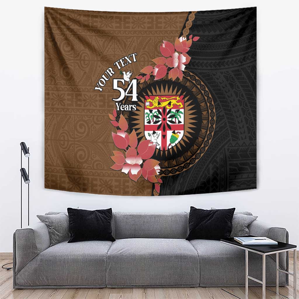 Personalised Fiji Day Tapestry Fijian Tapa Pattern Mix Tagimoucia - Brown Version LT14 Brown - Polynesian Pride