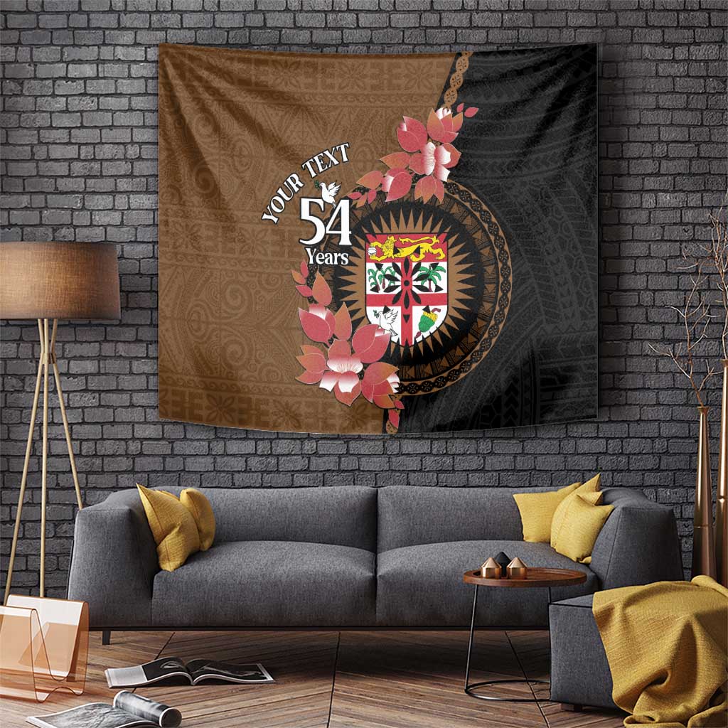 Personalised Fiji Day Tapestry Fijian Tapa Pattern Mix Tagimoucia - Brown Version LT14 - Polynesian Pride