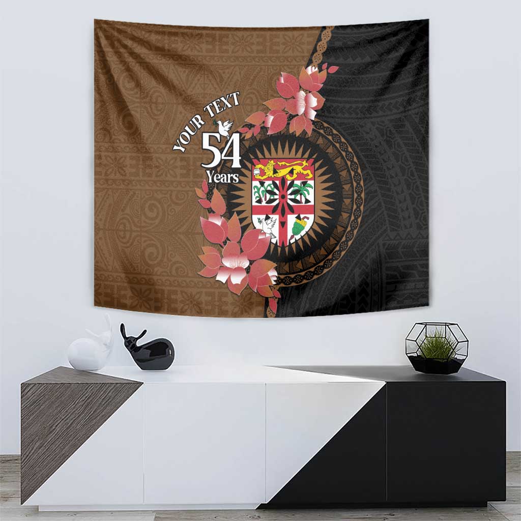 Personalised Fiji Day Tapestry Fijian Tapa Pattern Mix Tagimoucia - Brown Version LT14 - Polynesian Pride
