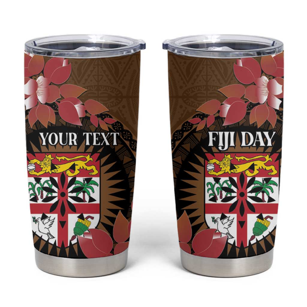 Personalised Fiji Day Tumbler Cup Fijian Tapa Pattern Mix Tagimoucia - Brown Version LT14 Brown - Polynesian Pride