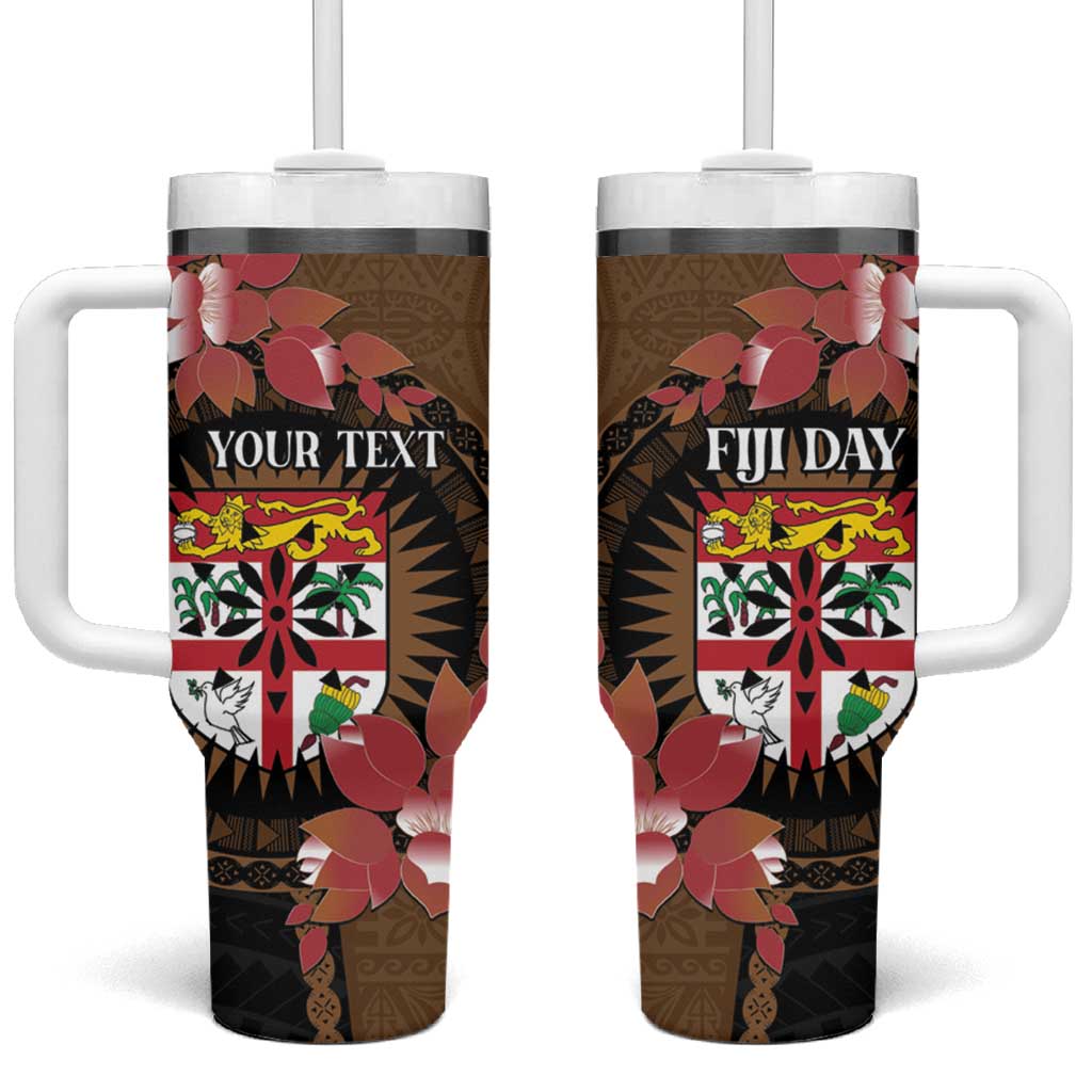 Personalised Fiji Day Tumbler With Handle Fijian Tapa Pattern Mix Tagimoucia - Brown Version LT14 One Size: 40 oz Brown - Polynesian Pride