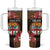 Personalised Fiji Day Tumbler With Handle Fijian Tapa Pattern Mix Tagimoucia - Brown Version