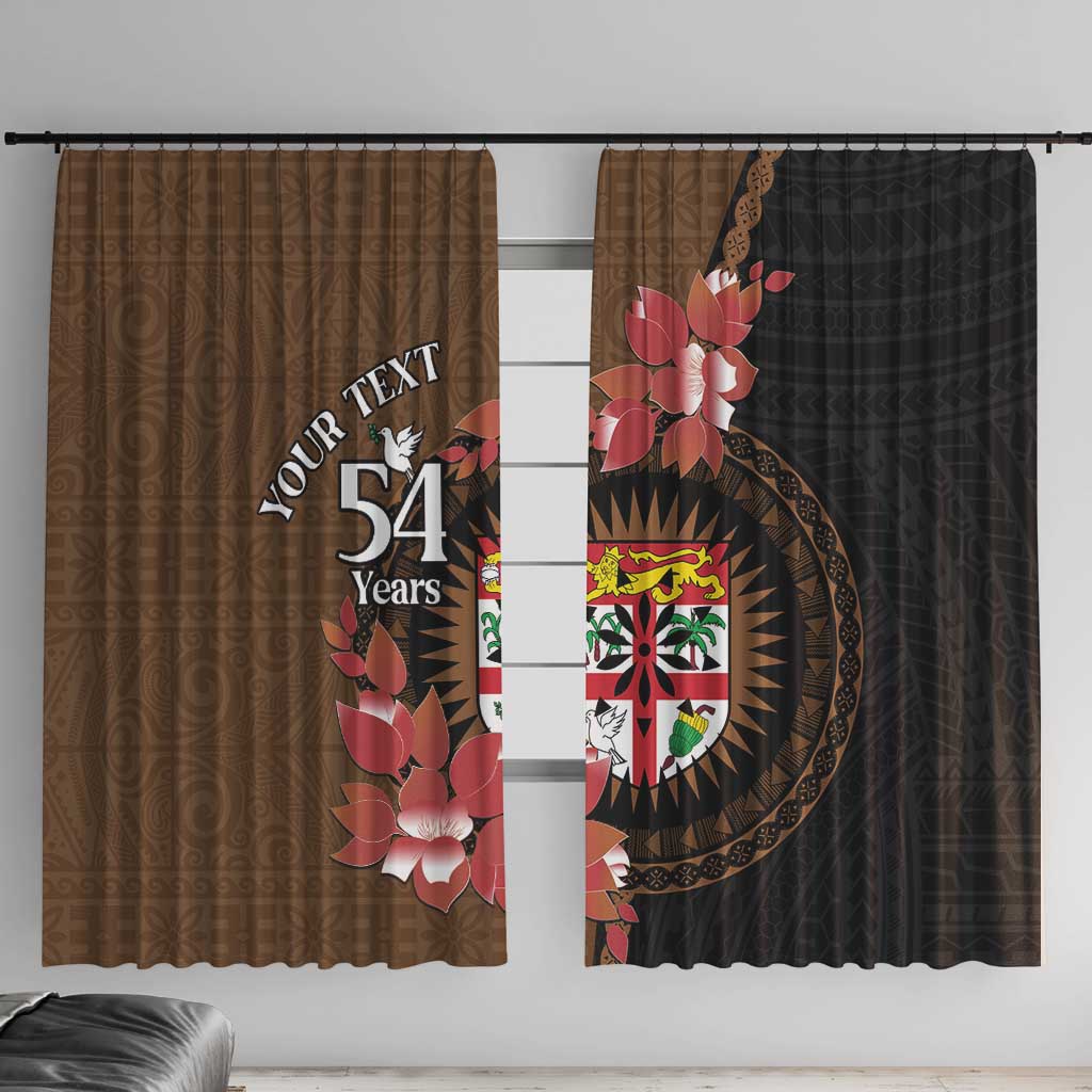 Personalised Fiji Day Window Curtain Fijian Tapa Pattern Mix Tagimoucia - Brown Version LT14 With Hooks Brown - Polynesian Pride