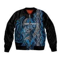 Aotearoa Iwi Ngati Porou Personalised Bomber Jacket NZ Maori Humpback Whale Taniko Motifs LT14 Unisex Blue - Polynesian Pride