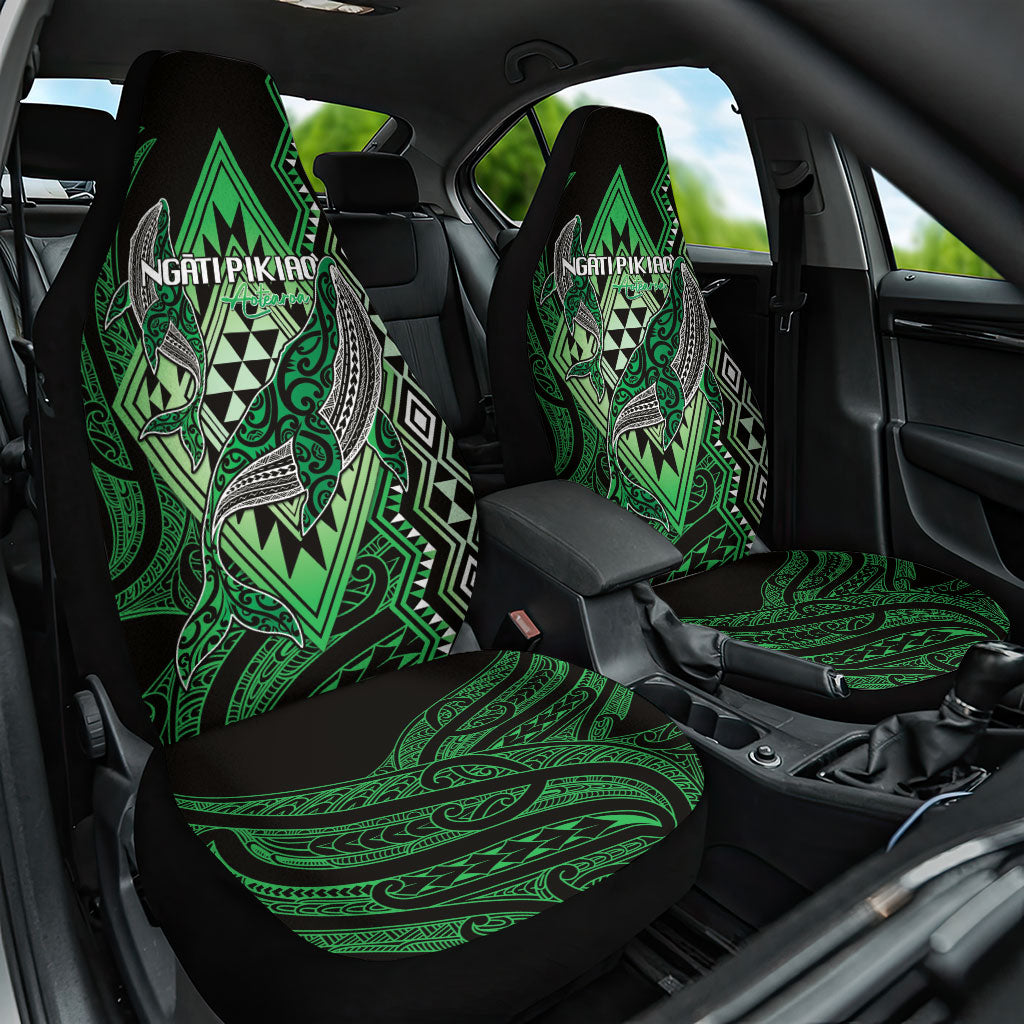 Aotearoa Iwi Ngati Pikiao Car Seat Cover NZ Maori Humpback Whale Taniko Motifs LT14 One Size Green - Polynesian Pride