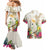 New Zealand Cacatua Galerita Couples Matching Mermaid Dress and Hawaiian Shirt Aotearoa Cockatoo Tropical Flowers