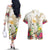 New Zealand Cacatua Galerita Couples Matching Off The Shoulder Long Sleeve Dress and Hawaiian Shirt Aotearoa Cockatoo Tropical Flowers