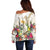 New Zealand Cacatua Galerita Off Shoulder Sweater Aotearoa Cockatoo Tropical Flowers