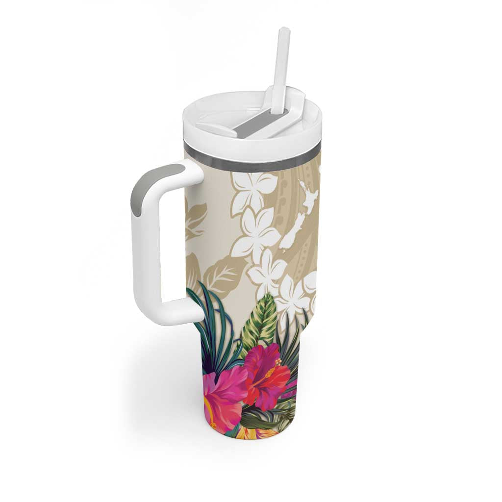 New Zealand Cacatua Galerita Tumbler With Handle Aotearoa Cockatoo Tropical Flowers LT14 - Polynesian Pride