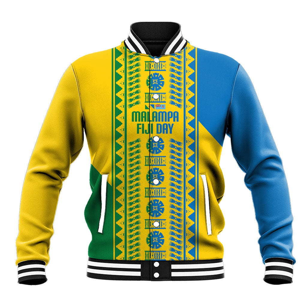 Malampa Fiji Day Baseball Jacket 10 October Together We Grow Tapa Motifs LT14 Unisex Yellow - Polynesian Pride