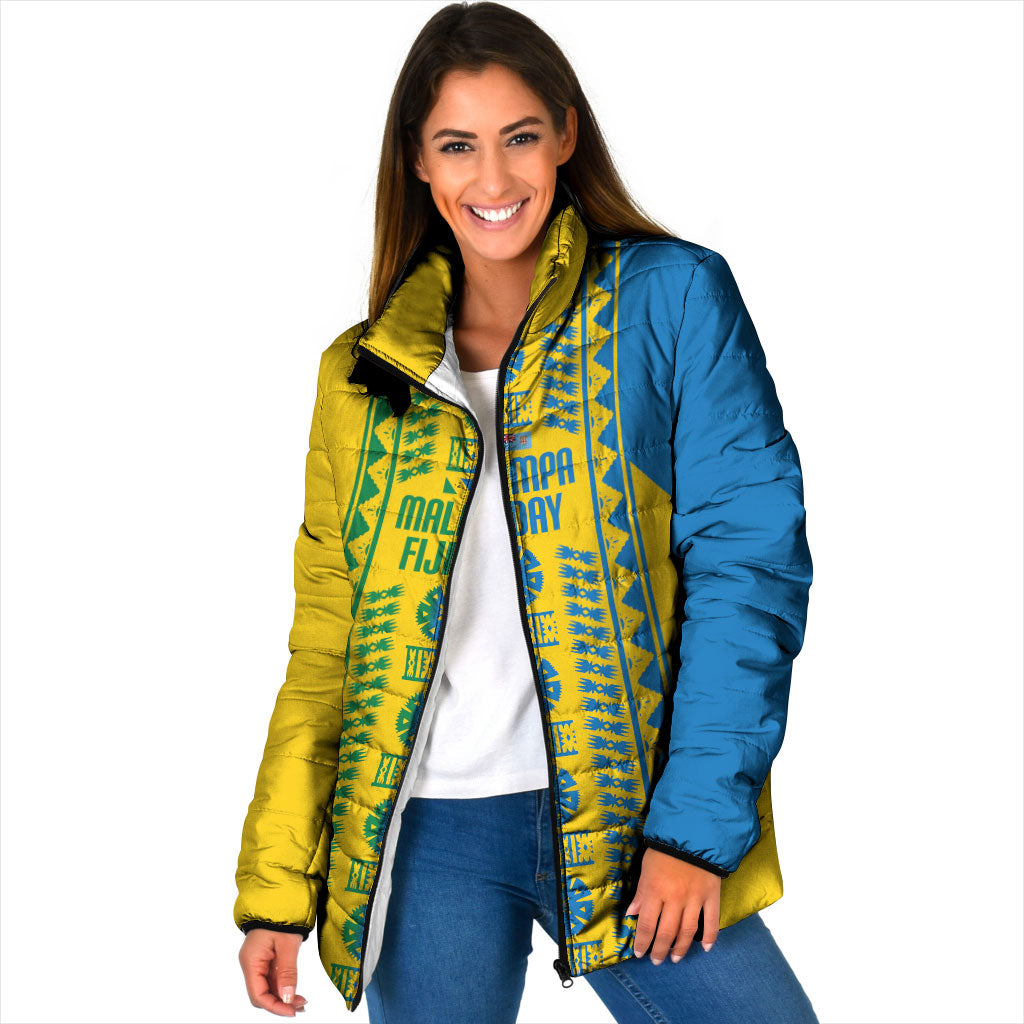 Malampa Fiji Day Padded Jacket 10 October Together We Grow Tapa Motifs LT14 Women Yellow - Polynesian Pride