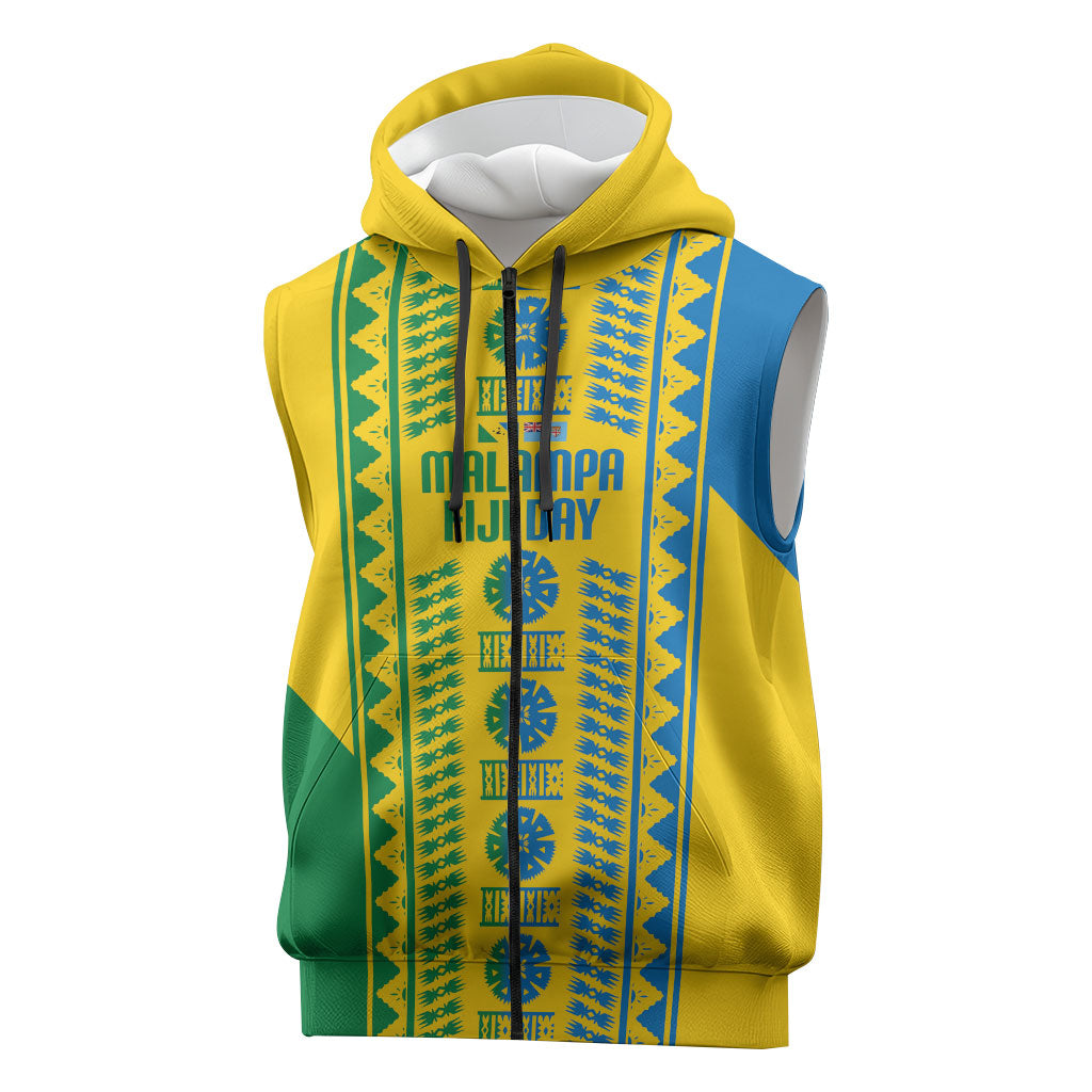 Malampa Fiji Day Sleeveless Zip Hoodie 10 October Together We Grow Tapa Motifs