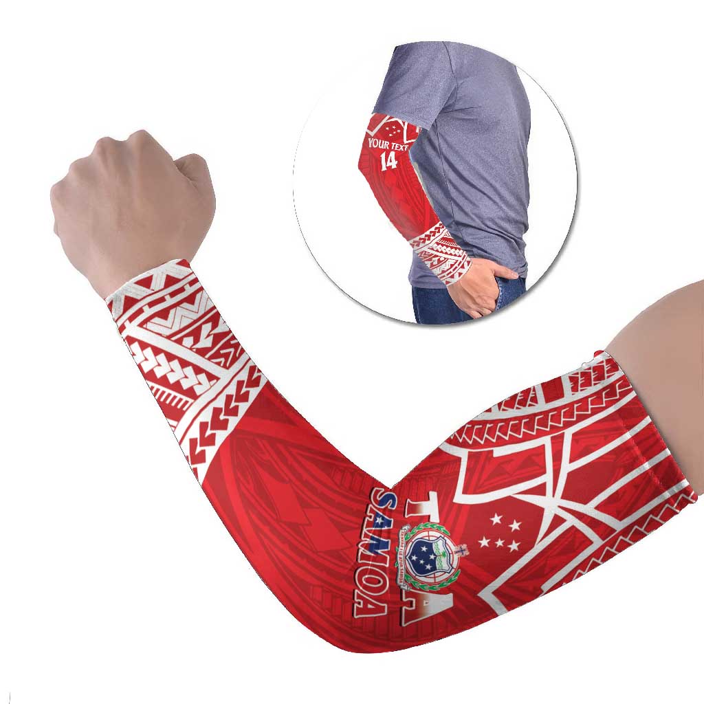 Samoa Rugby Custom Arm Sleeves Toa Samoa Pacific Sporty Red LT14 Set of 2 Red - Polynesian Pride