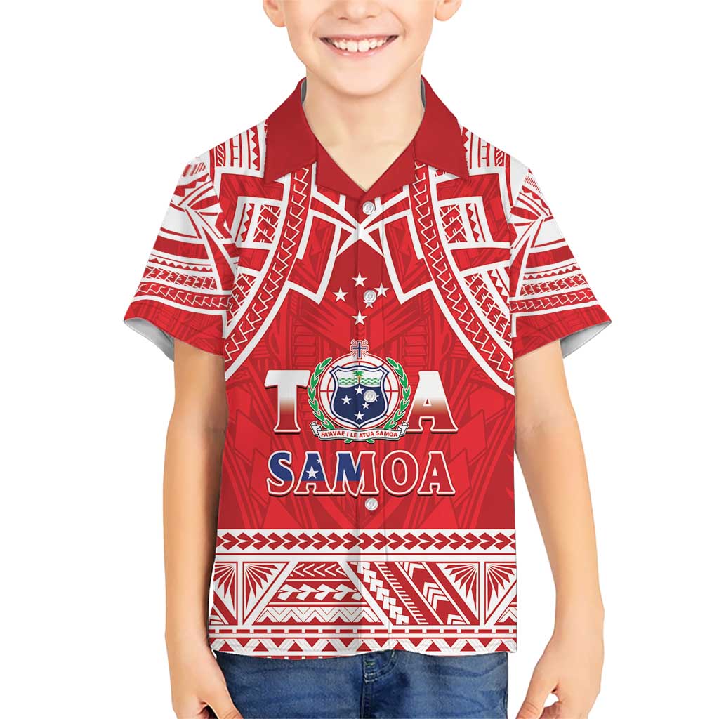 Samoa Rugby Custom Kid Hawaiian Shirt Toa Samoa Pacific Sporty Red LT14 Kid Red - Polynesian Pride